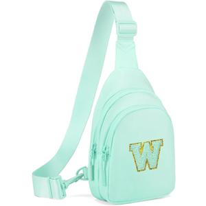 Viverte Small Initial Sling Bag Crossbody Bag Fanny Pack for Women Cute Chest Bag Cross Body Bag Personalized Birthday Gifts for Her Trendy Preppy Stuff Cool Stuff Gifts for Women (Light Green-W)
