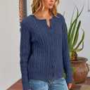 MEROKEETY Women's Cable Knit Open Front Cardigan Sweaters Fall Long Sleeve Button Down Soft Outwear (Blue, S)