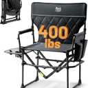 TIMBER RIDGE Heavy Duty Camping Chair with Compact Size, Portable Directors Chair with Side Table and Pocket for Camping, Lawn, Sports and Fishing, Supports Up to 400lbs, Black