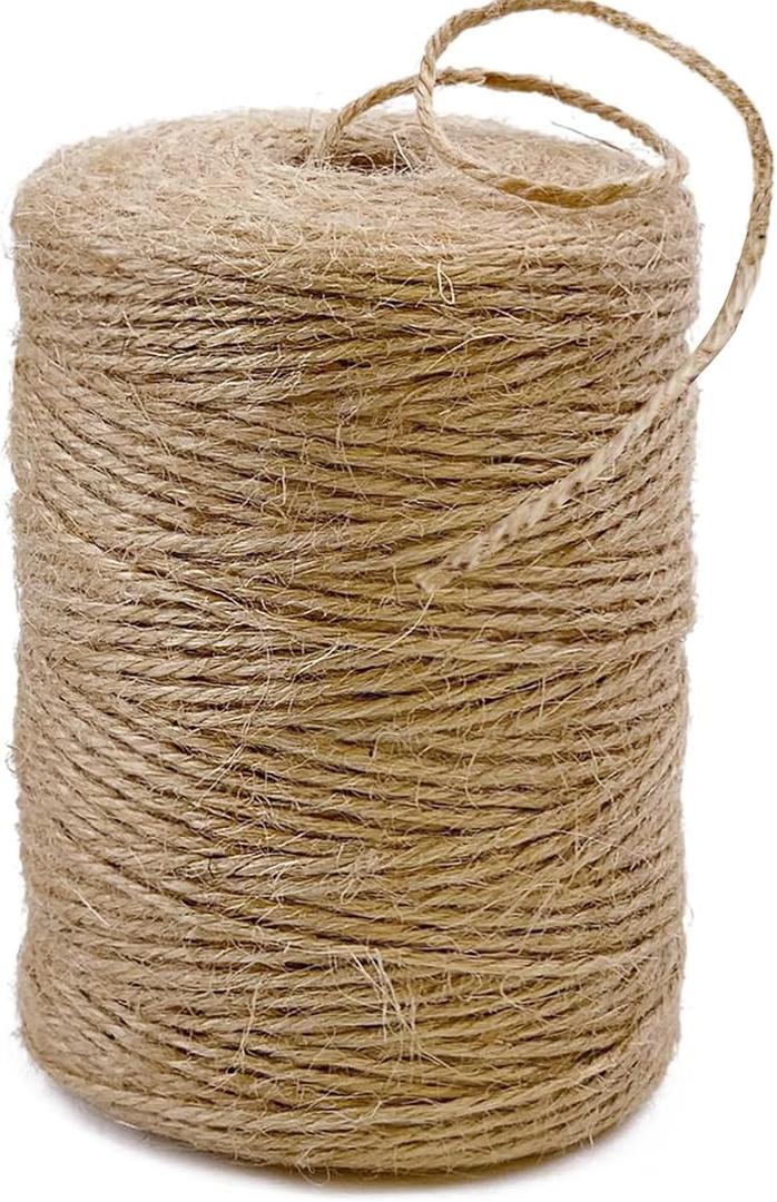 656 Feet 3Ply Jute Twine String, 2mm Natural Brown Thick Twine Rope for Crafts, Gardening, Tomato, Climbing Plant, Tie Floristry, Gift Wrapping Packing, Christmas, Wedding Decor