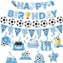Blue Soccer Birthday Party Decorations for Boys Men Soccer Happy Birthday Banner Soccer Ball Garland Bunting Banner Sign and 9pcs Soccer Hanging Swirl Decor for Kids Adult Sports Theme Party Supplies