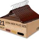 Urby 12pk 21 inch Wide Shoulder Wooden Hangers No Shoulder Bump. Design for Suit, Jackets, Heavy Cloths with Non Slip Pants Bar. Easy-to-Install Hook for Convenient and Quick Setup.