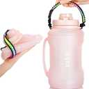 ONTA Collapsible Large Water Bottle - BPA Free Silicone Reusable Flat Water Cup with Straw Paracord Handle Airplane Travel Essential Flask Lightweight Leakproof Gym Running Hiking 68 oz Pink