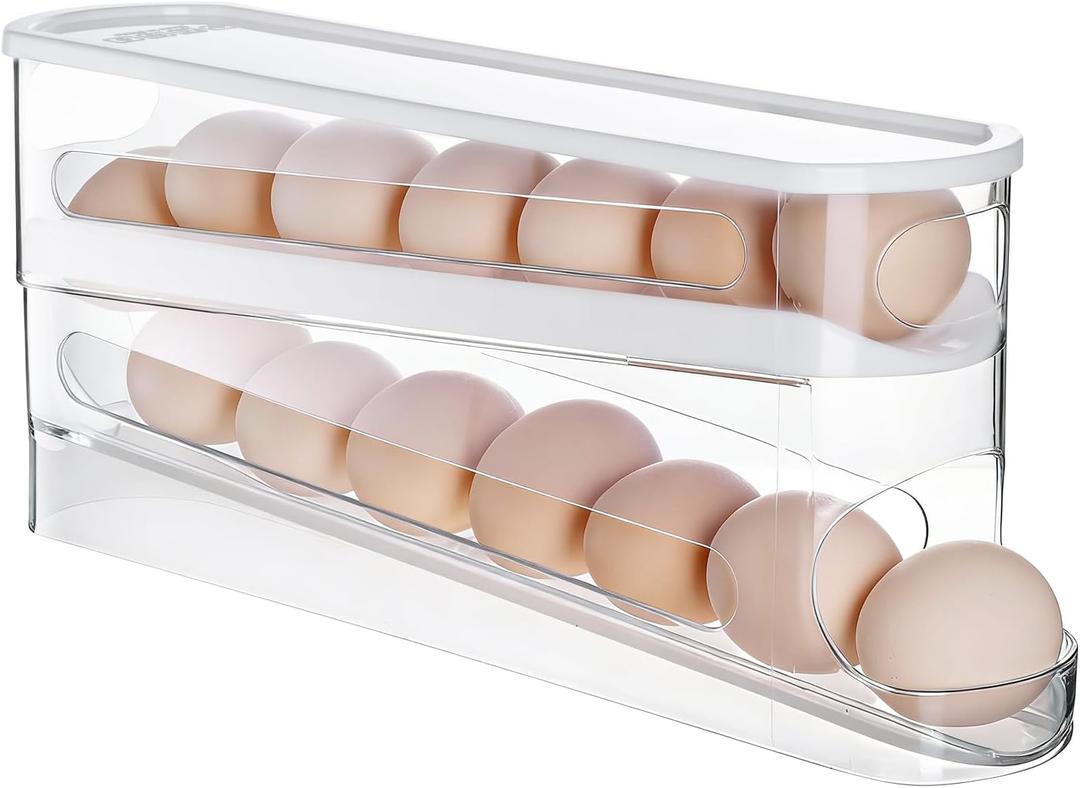 Sylphide Egg Dispenser for Refrigerator, Gravity Fed Egg Dispenser, Egg Holder for Fridge, Food-Grade Auto Rolling Egg Storage Organizer