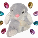 Dan Dee Collector's Choice Easter Bunny Gray White Bow Plush Stuffed Animal 7.5 and Glitter Easter Eggs (Multicolor, 8pcs)