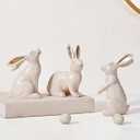 DN DECONATION Easter Bunny Figurines, Small Decorative Bunny Statue Set of 3, Beige & Gold Easter Rabbit for Modern Tabletop Decor Home Spring Decoration Gift, Resin Sculptures Decor