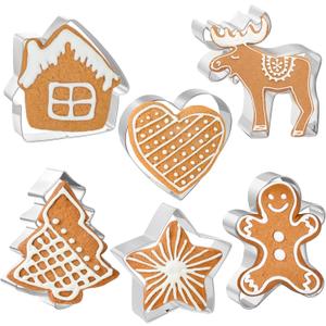 Christmas Cookie Cutters 6 PCS, 4'', Gingerbread Man, House, Christmas Tree