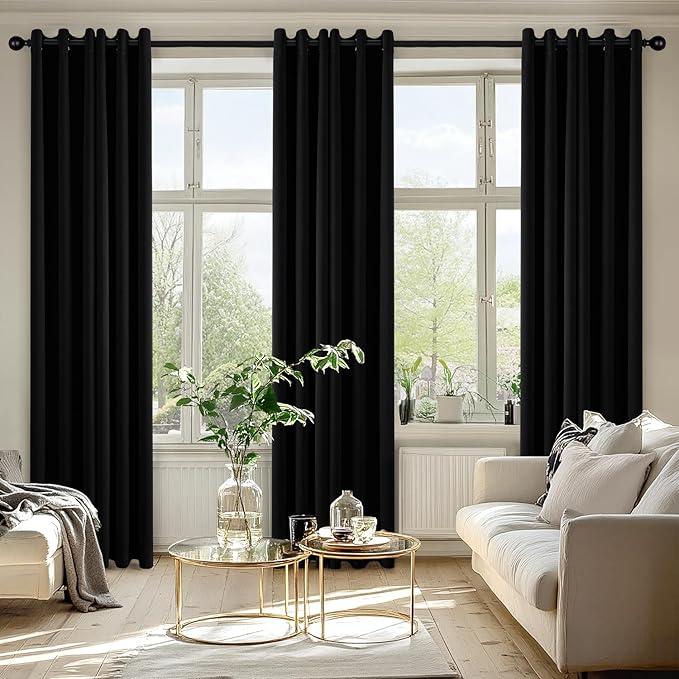 Blackout Curtains for Bedroom Living Room 2 Panels, Thermal Insulated Room Darkening Drapes Grommet Noise Reducing Light Blocking Window Treatments 84 Inches Long 40x84 Inch Black