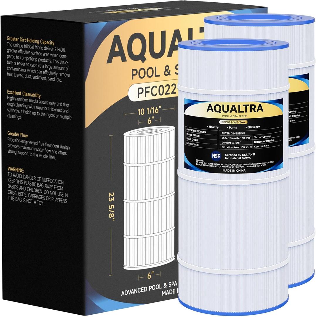 AQUALTRA Pool Filter Compatible with CC100, C-9410, CCRP100, PAP100, PAP100-4, Ultral-C3, R173215, FC-0686, 100 sq. ft., 23 5/8" x 10 1/16" 2 Pack