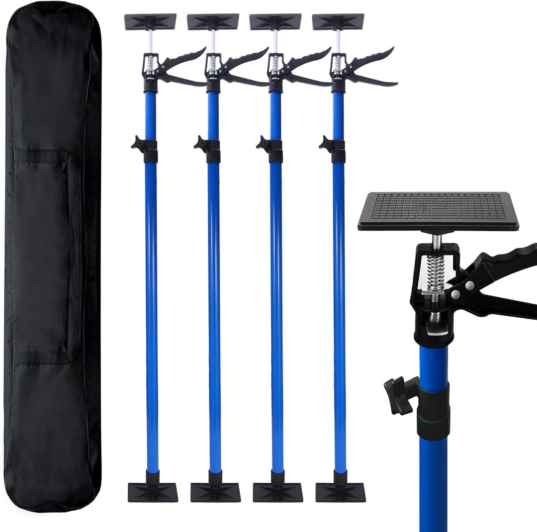 4PK Support Pole, Steel Telescopic Quick Adjustable 3rd Hand Support System, Support Rod, 360 Rotating with 45 Tilt Stand or Construction Rods, Cabinet Jacks, Cargo Bars, Drywalls