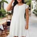 MEROKEETY Women's Casual Summer T Shirt Dress Beach Vacation Lace Sleeveless Flowy Pleated Mini Sundress (White), Medium