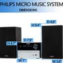 Philips Bluetooth Stereo System for Home with CD Player for Home, Wireless Streaming, MP3, USB, Audio in, FM Radio, 18W, Micro Music Sound System