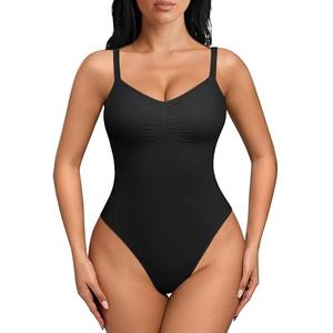 OQQ Women’s Shapewear Bodysuit Seamless Tummy Control Body Suit Soft Stretch Tank Top for Everyday Wear Black.M