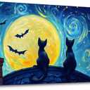 CHATYOUNG Large Living Room Wall Art, Abstract Starry Night Cat Animal Canvas Prints Dark Blue Wall Pictures Ready to Hang Bedroom Kitchen Hallway Home Office Artwork Painting Decor 29x58 IN (58L" x 29W")