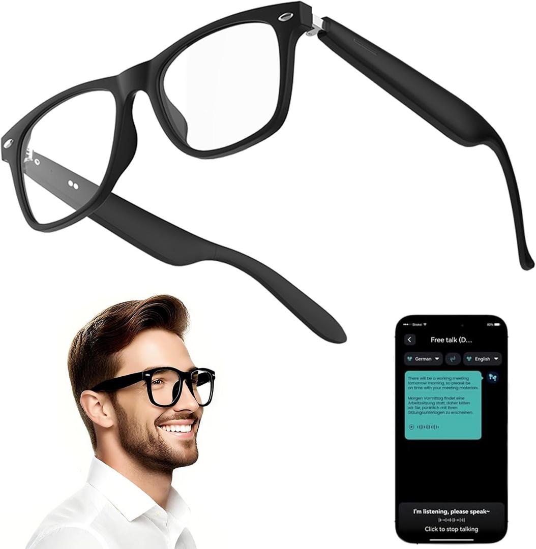 Translation Glasses, With Chat Gpt, Bluetooth Function Smart Glasses, Suitable For Men And Women AI Smart Translation Glasses, Supports Listening To Music, Traveling, Fishing, Driving, Black Translation Glasses, With Chat Gpt, Bluetooth Function Smart Glasses, Suitable For Men And Women AI Smart Translation Glasses, Supports Listening To Music, Traveling, Fishing, Driving, Black