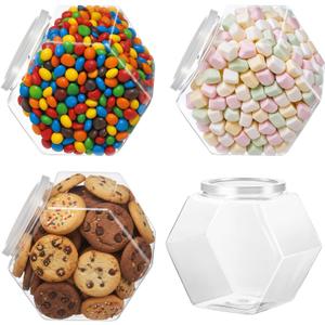 4PCS Plastic Candy Jars with lids, 76 Oz Clear Cookie Jars, Empty Hexagon Containers for Candy Buffet Snacks Coffee Pod, Kitchen Party Gifts Large Food Storage Jar Container