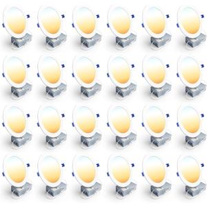 Ensenior 24 Pack 7 Inch LED Recessed Ceiling Light, 5CCT, 1200LM 12W 120V | 2700K-5000K Selectable, 5%-100% Dimmable, Ultra-Thin Canless Wafer Downlight, Aluminum, Damp Rated, ETL&FCC&IC