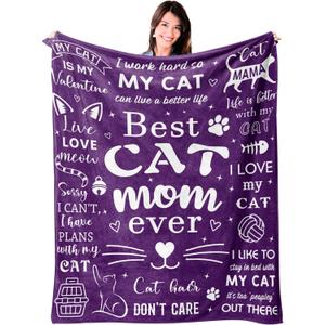 Mosslink Cat Mom Blanket 60"x50", Cat Lover Gifts for Women, Cat Gifts for Cat Lovers, Cat Mom Gifts for Women Birthday, Best Cat Mom Ever Blankets, Christmas Mothers Day Cat Gifts for Cat Mom