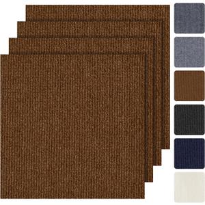 Peel and Stick Carpet Tiles 24x24 Inch, 20 Tiles Large Self Adhesive Carpet Squares, 4.5mm Thick Waterproof Stick On Floor Tiles for Basement, Classroom, Easy DIY Flooring, Brown