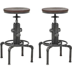 Topower Antique Vintage Industrial Barstool Solid Wood Water Pipe Fire Hydrant Design Cafe Coffee Industrial Bar Stool Set of 2, Silver