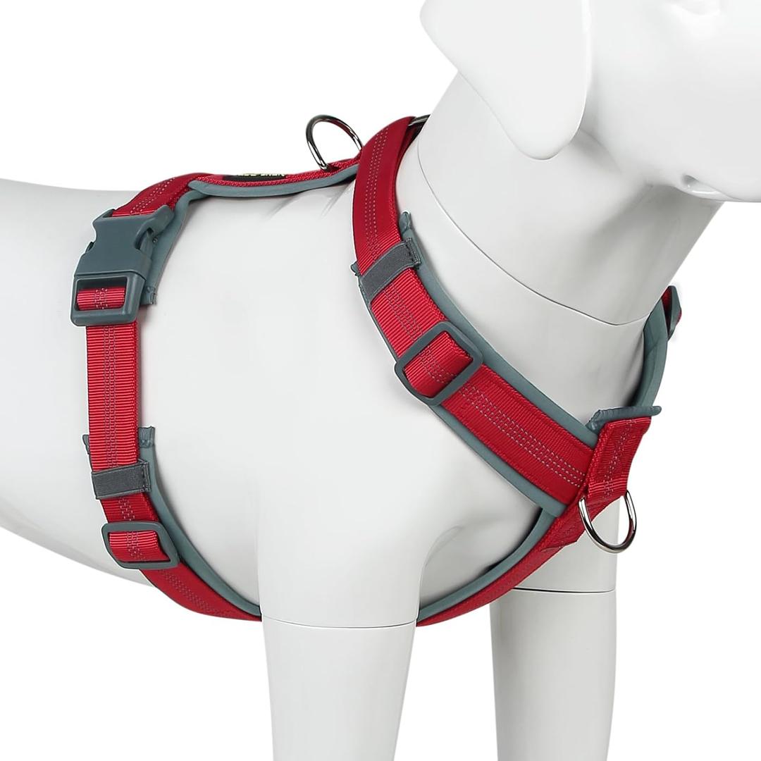 Plutus Pet No Pull Dog Harness, Adjustable Nylon Harness with Soft Padding, Reflective and Heavy Duty Dog Harness for Small, Medium, Large Dogs(Red, S)
