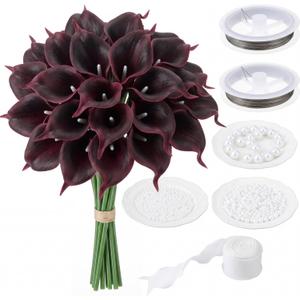20 x Suncalla 20 Pcs Calla Lily Artificial Flowers DIY Burgundy Wedding Bouquet for Bride Mother's Day Flower Gifts Wedding Table Centerpieces Decorations for DIY Craft Kit Bridal Mom Gift
