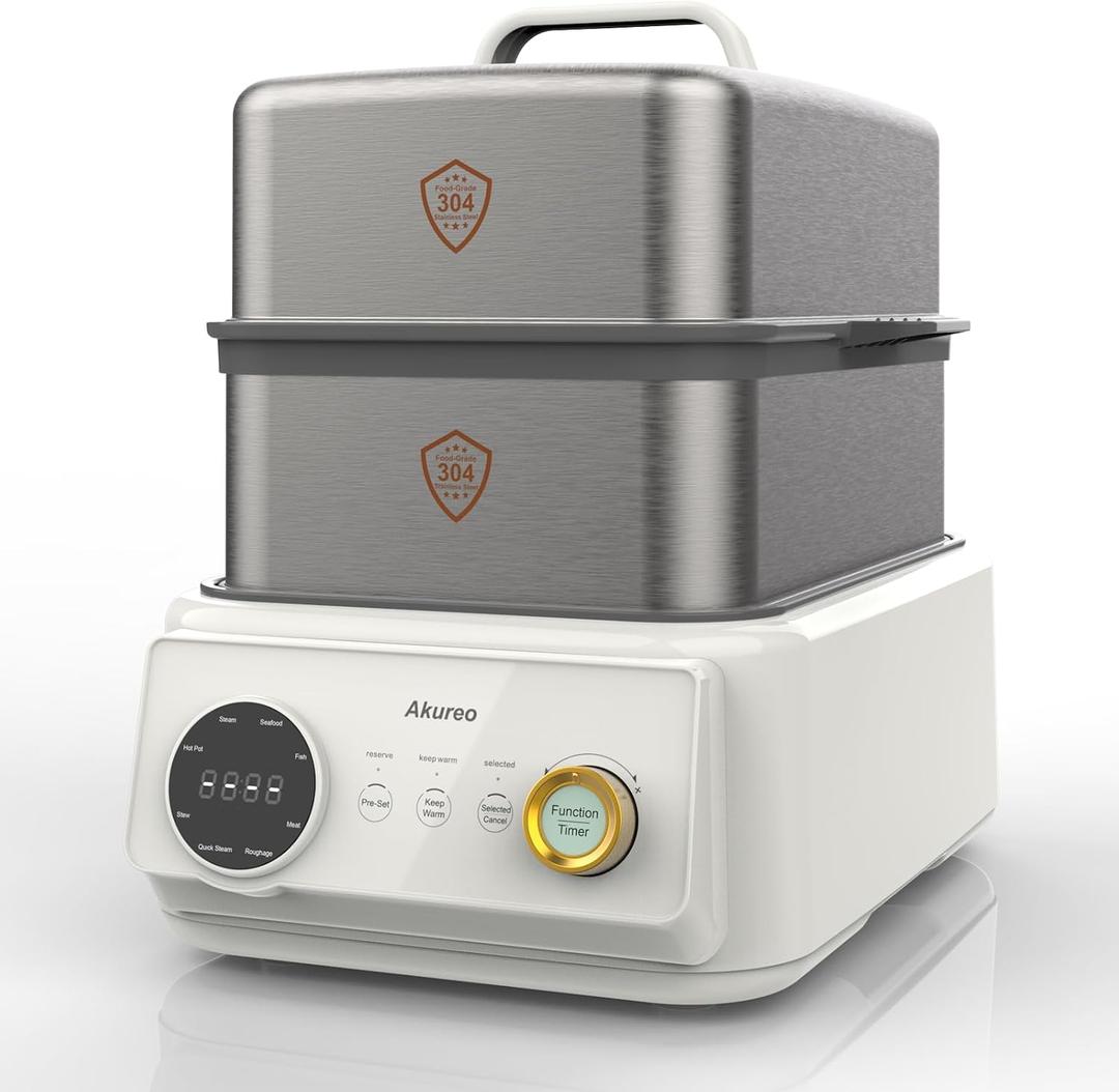 10L Steamer + 4.5L Cooking Pot, Electric Food Steamer for 46 Servings, Vegetable Steaming, 8-Hour Keep Warm Function, Dry-Boil Protection, 304 Stainless Steel Material
