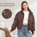 Women’s Winter Cropped Puffer Jacket Coat Casual Quilted Baggy Long Sleeve Zip Down Jackets Outerwear (Brown, S)