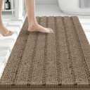 Bcoimo 36"24" Chenille Bath Mat  Non-Slip with Backing Bath Rug Ultra-Absorbent and Machine Washable Bathroom Mat Quick-Dry Design. Ideal for Bathroom and Tub Areas (Khaki)