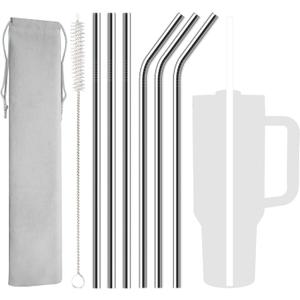 6 Pack Stainless Steel Straw Replacement 40 oz for Stanley Adventure Travel Tumbler, Reusable Straws with Cleaning Brush Compatible with Stanley 40oz Cup Tumbler