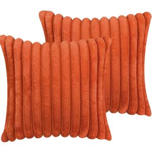 18x18 Throw Pillow Covers Set of 2, Decorative Faux Fur Covers for Bed, Couch Soft Fluffy Pillow Cover with Velvet Back for Living Room, Neutral Home Dcor Accent for Sofa - Burnt Orange