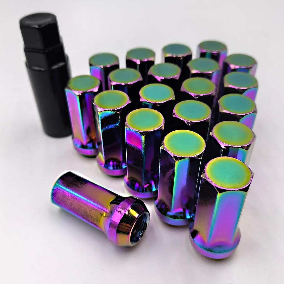 M12x1.5 Lug Colorful. Nuts Lug,Spiked Lug nut for ACU ra, Honda, Chevy, Hyundai, Toyota, Lexus, 20PCS 12x1.5 Lug Nuts with Socket Key.