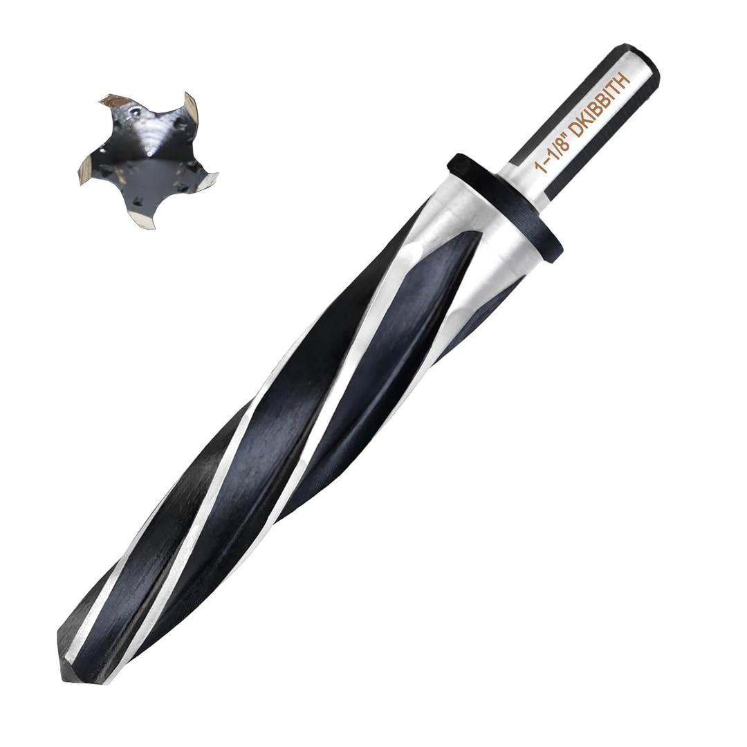 DKIBBITH 1-1/8" Bridge Construction Reamer Drill Bit, M2 HSS Taper Chucking Reamer for Steel Alloy Metal Wood Plastic, 1/2" Non-Slip Shank, 5-Spiral Flutes Car Reamer, to Align or Enlarge Holes, 28mm