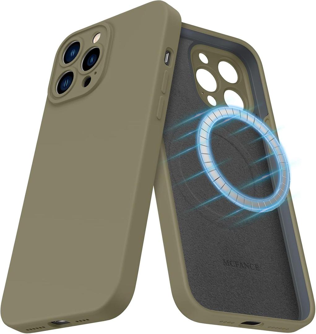 MCFANCE Magnetic for iPhone 13 Pro Case, Compatible with MagSafe, [Full Camera Protection] Anti-Scratch Microfiber Lining Phone Case, 6.1" 2021, Khaki