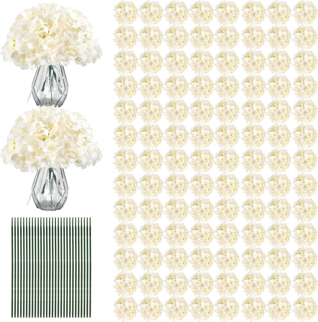 Auihiay 204PCS Hydrangea Artificial Flowers Bulk, Artificial Hydrangea Flowers, Fake Hydrangea, Faux Flowers for DIY Wedding Party, Arch and Background, Table Centerpieces, Home, Decor(Champagne)