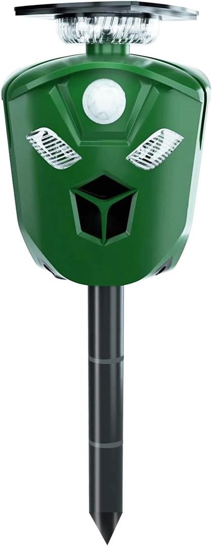 Electric Solar Powered Ultrasonic Animal Repeller 360 Ultrasonic Animal Driver with Motion Sensor LED Flashing Lights Waterproof Outdoor Animal Repellent for Farm Garden Yard