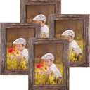 Q.Hou 5x7 Picture Frame Wood Pattern Rustic Brown Photo Frames Packs 4 with High Definition Plexiglass for Tabletop or Wall Decor (QH-PF5X7-BR)