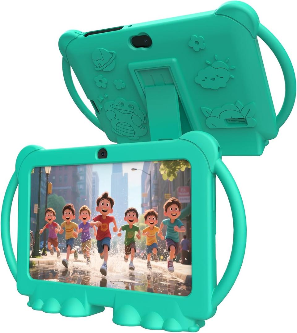 Kids Tablet 7 inch Android 12.0 for Toddler, 4GB RAM 32GB ROM Bluetooth IPS Screen Parental Control Dual Camera Shockproof Case for Educational Games, (Green)