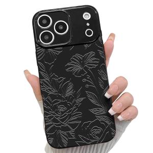 NITITOP Compatible for iPhone 17 Pro Max Case Cute Rose Line - Black