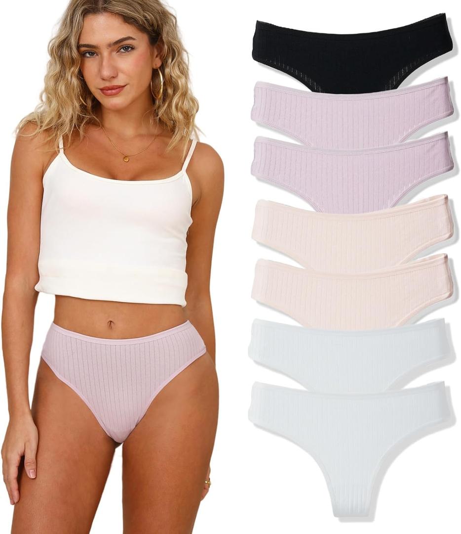 Cotton Cheeky Underwear for Women Brazilian Womens Panties Bikini Cheeky Midrise Ribbed Packs Underwear for Women (Medium, 7pcs-black/Blue/Pink/Purple)