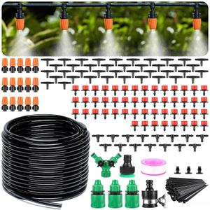 LasTool 164FT Drip Irrigation Kit,Automatic Garden Watering System with 1/4" Tubing,Adjustable Mist Sprayer Nozzles & Drip Emitters for Raised Bed,Patio,Lawn, Greenhouse-Easy DIY Installation