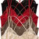 OYOANGLE Women's 4 Pack Lace Bralettes Criss Cross Cami Bras Unlined Wireless Comfortable Everyday Bra Cute Lace Bras (Multicolor), Small