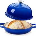 Velaze Enameled Cast Iron Dutch Oven for Bread Baking,5 QT Round Bread Oven Pot with Dome Lid for Sourdough, Roasting,Braising(Blue)