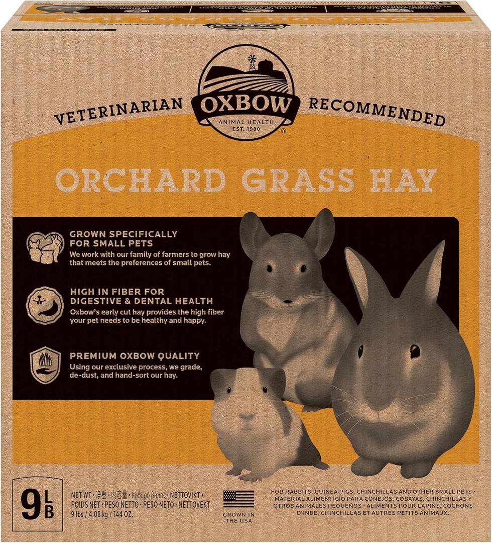 Oxbow Animal Health Orchard Grass, Guinea Pig Hay, Rabbit Hay, Small Pet Bunny Supplies, All Natural Grass for Guinea Pig, Bunny, Chinchilla & Hamster, Oxbow Rabbit Supplies for Bunnies, 9 lb. box (9 Pound (Pack of 1))