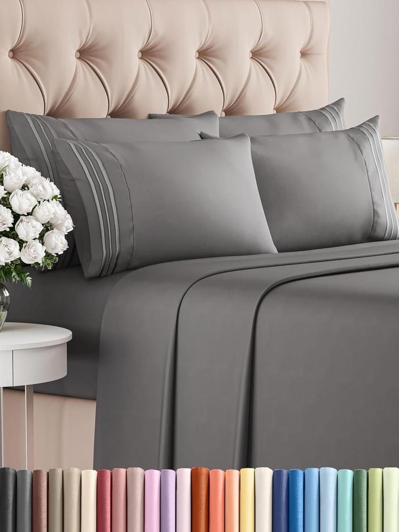 King 6 Piece Sheet Set - Comfy Breathable & Cooling - Ultra-Soft Hotel Luxury Bedding Set with 8-16 Inch Deep Pockets - 1 Flat & 1 Fitted Sheet & 4 Pillowcases - Wrinkle Free & Easy Care - Dark Grey