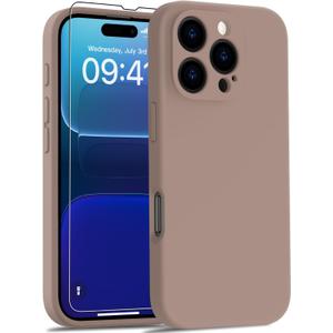Goodon Designed for iPhone 16 Pro Max Case with Screen Protector - Enhanced Camera Cover - Soft Microfiber Lining - Silicone Shockproof Protective Phone Cover for Men Women Girls -Nice Light Brown