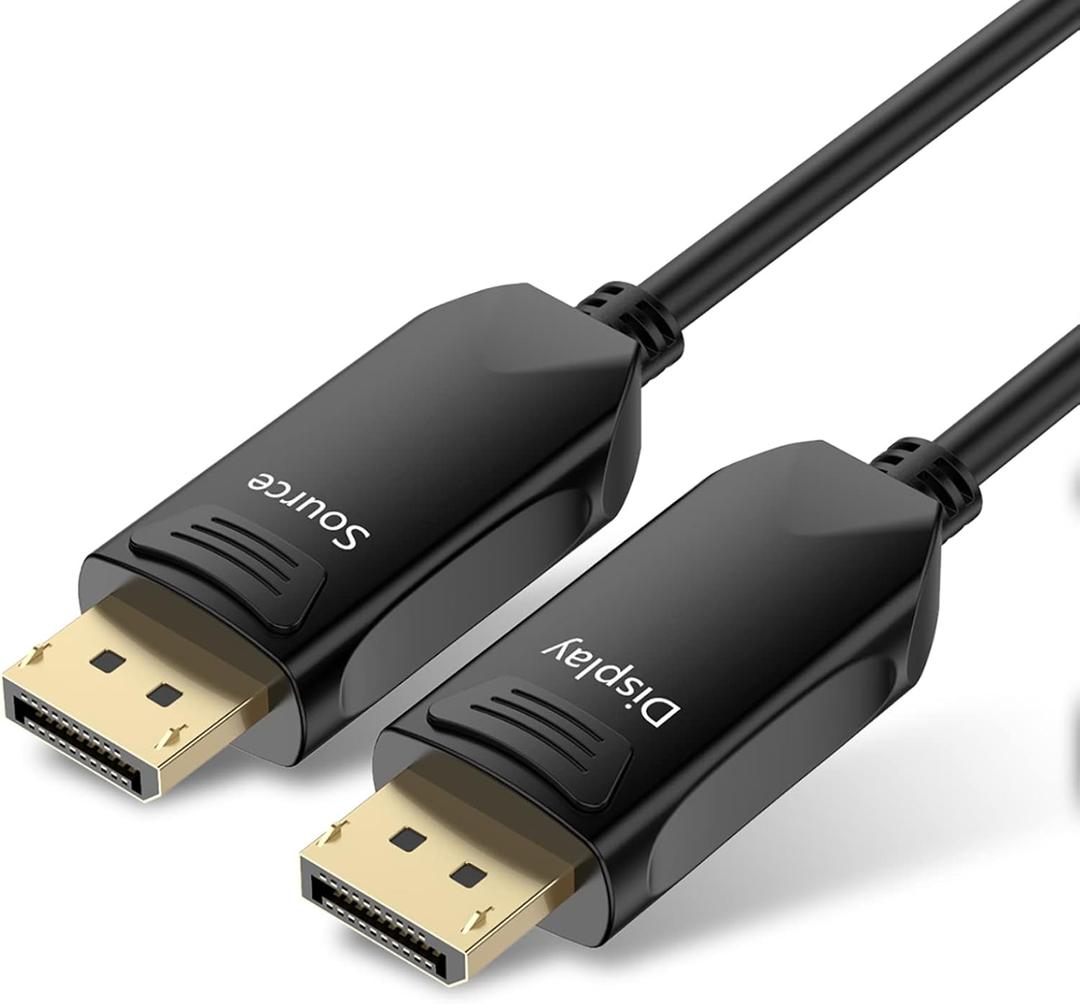 BIFALE DP Fiber Optic Cable 25ft, DisplayPort Fiber Optic, 32.4 Gbps, 8K@60Hz, 4K@165Hz, 2K@144Hz, DP1.4, Gold Plated Connector, Compatible with PC, Laptop, HDTV, Monitor, Projector, Blu-ray Player (Black)