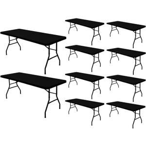 10 Pack Picnic Table Cover Fitted Tablecloth for 6 Foot Rectangle Tables Elastic Waterproof Stretch Washable Patio Folding Outdoor Spandex Table Cloth for Camping Banquet and Parties (Black,30" x 72")