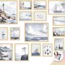 97 Decor LARGE 11x14 Rustic Nautical Wall Decor - Vintage Nautical Wall Art, Farmhouse Coastal Prints Ship Painting, Vintage Beach Posters Ocean Art Prints Sailboat Pictures For Home Bedroom (Unframed)