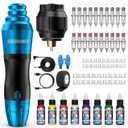 Wormhole Tattoo Kit Wireless Tattoo Machine Kit Tattoo Battery Pack Rotary Tattoo Machine Kit 20 Tattoo Cartridge Needles Tattoo Gun Kit Wireless Tattoo Power Supply Tattoo Kit WTK127 (Blue)